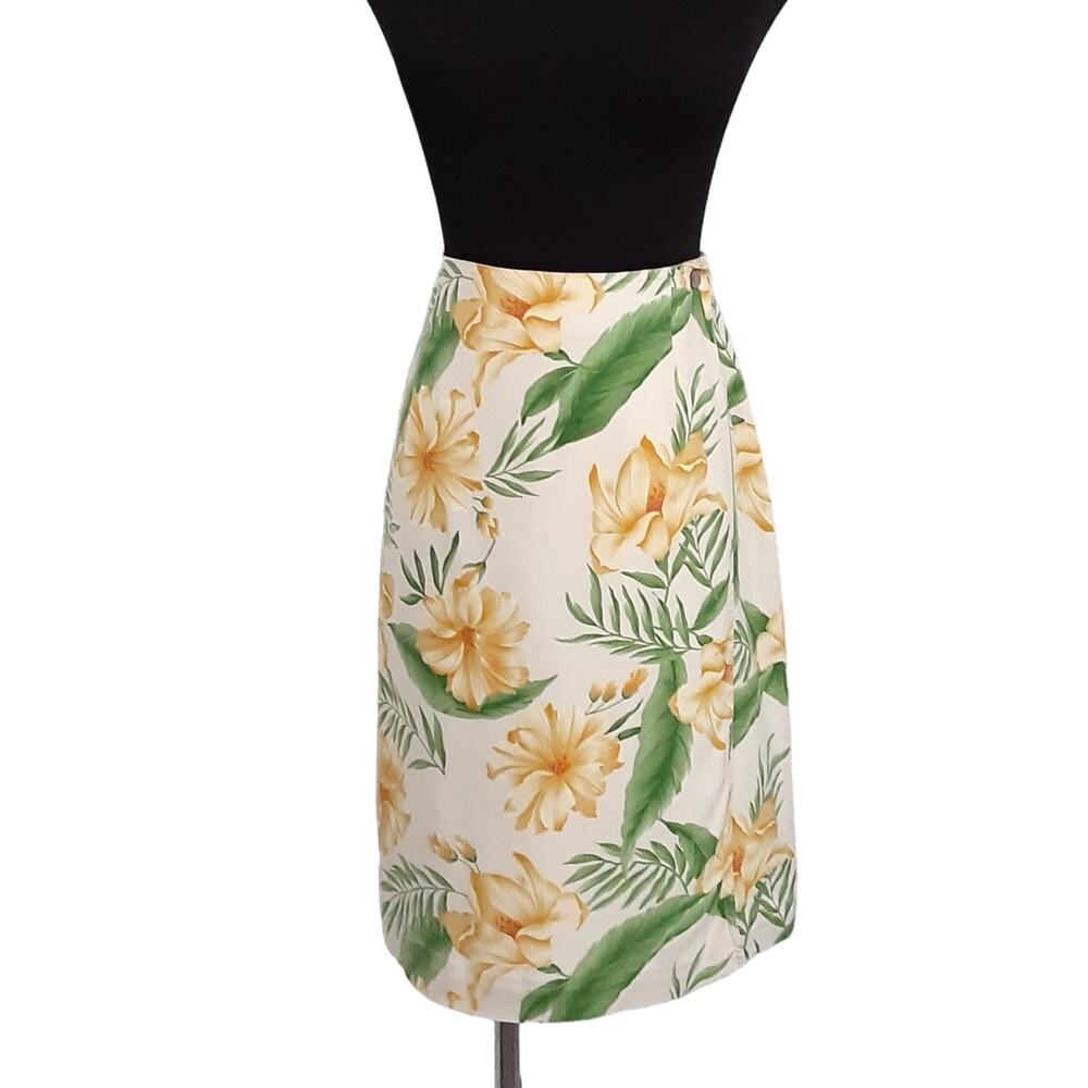 Vintage 90s 100% Silk Wrap Skirt Tropical Hawaiian Floral Sarong Skirt Womens M